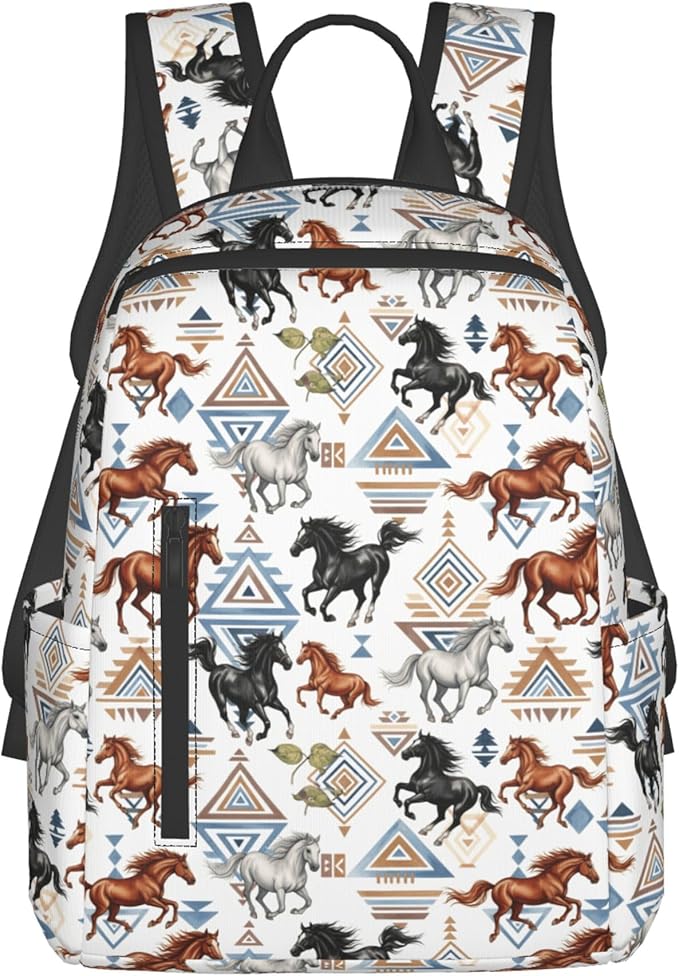 Cool Wild horses western tribal Backpack with Adjustable Padded Straps Backpacks for Running Travel Hiking Camping