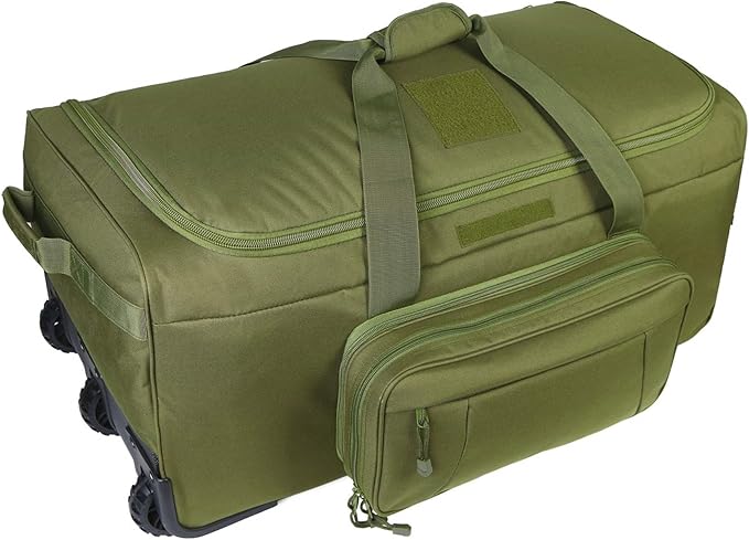 Military Wheeled Deployment Bag Large Tactical Heavy Duty Duffel Bag for Camping Hiking (Green)