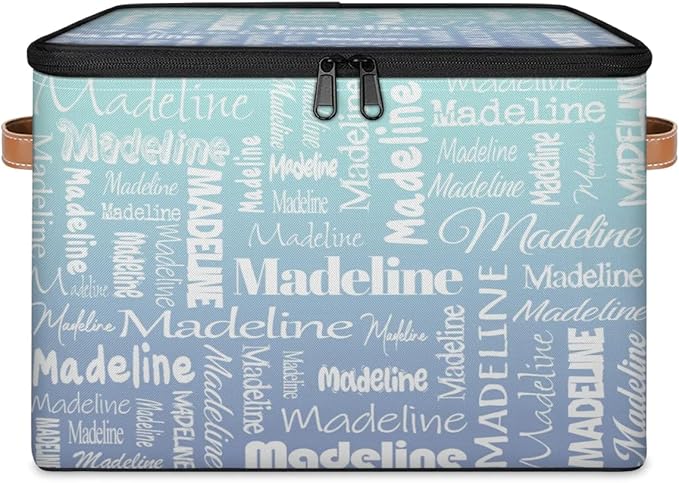 Custom Storage Basket with Name Personalized Keepsake Box with Zipper Lid Foldable Fabric Memory Bin Large capacity with Handle Green Blue Gradient