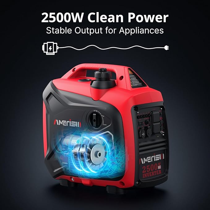 AMERISUN 2500-Watt Gas Powered Portable Inverter Generator for Home Use - Ultral Light for RV and Camping CO Sensor Outdoor and Home Backup Long Run Time