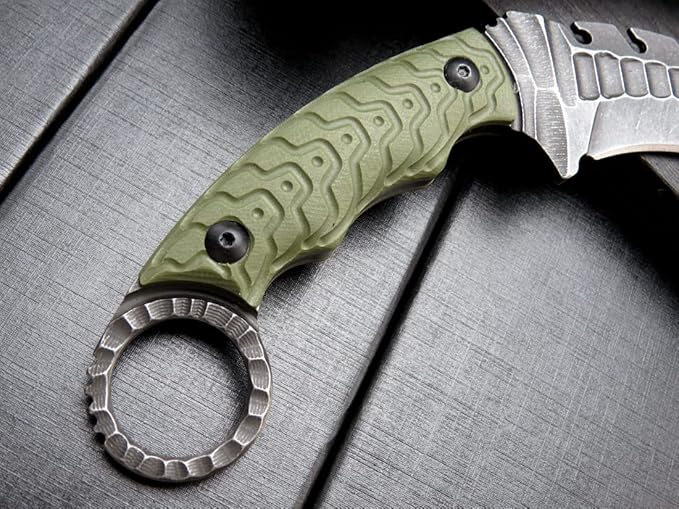Ccanku C1110 Fixed Blade Knife D2 Steel Blade G10 Handle Outdoor Camping Claw Knives EDC Tool Knives with Kydex Sheaths (Army Green)