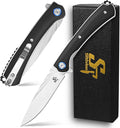 Sitivien ST144 Folding Knife14C28N Steel BladeG10 Handle Pocket Knife for Outdoor EDC CampingSurvivalHikingFishing(Black)