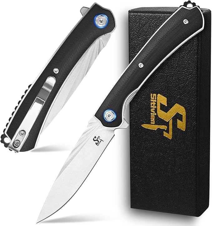 Sitivien ST144 Folding Knife14C28N Steel BladeG10 Handle Pocket Knife for Outdoor EDC CampingSurvivalHikingFishing(Black)