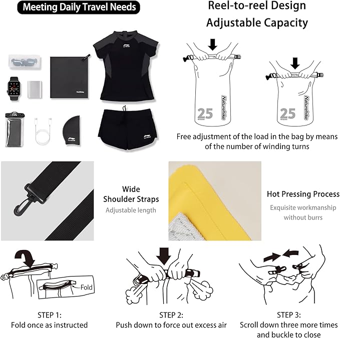 Naturehike PVC Floating Waterproof Dry Backpack 10L/15L Waterproof Pouch with Wider Shoulder Straps Roll Top Waterproof Backpack Sack for Travel Swimming Boating Kayaking Camping (White 10L)