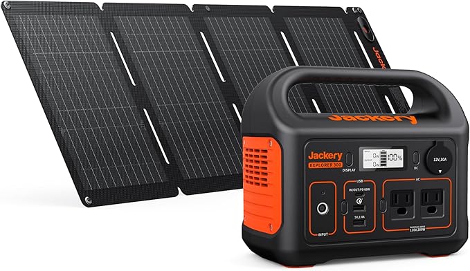 Jackery Solar Generator 300 292Wh Power Station with 40W Solar Panel 300W Pure Sine Wave AC Outlet for RV Outdoors Camping Travel Blackout