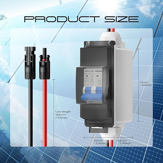 Solar Panel Disconnect Switch cnaodun 63Amp DC 1000V Miniature Circuit Breaker PV Disconnect Switch Breaker Box with IP65 Waterproof UV-Proof Box