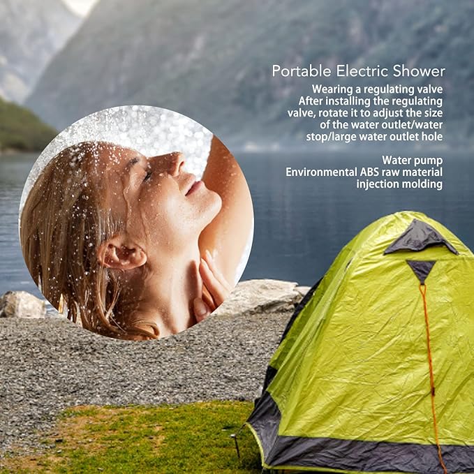 Zunate Portable Electric Shower ABS Material Long Battery Life Outdoor Camp Shower Camping SPA Car Washing with 180CM Pipe for Animal Bathing Plant Watering (Silver Gray)