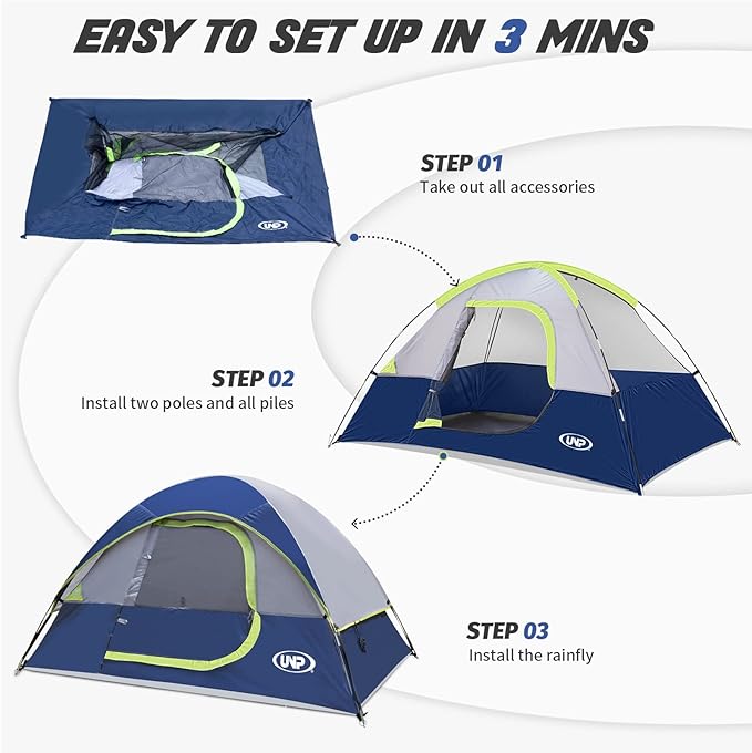 Camping Tent 2-4 Person Waterproof Windproof Tent with Rainfly Easy Set up-Portable Dome Tents for Camping…