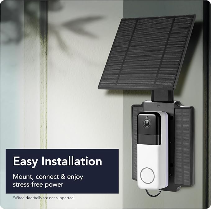 Wasserstein Universal Solar Charger Compatible with Ring Battery Doorbell (2024 Release)/Pro/Plus/4/3/3 Plus/2nd Gen (2020 Release) &amp Wyze Wireless Video Doorbell Pro - 2.5W Solar Panel Charger