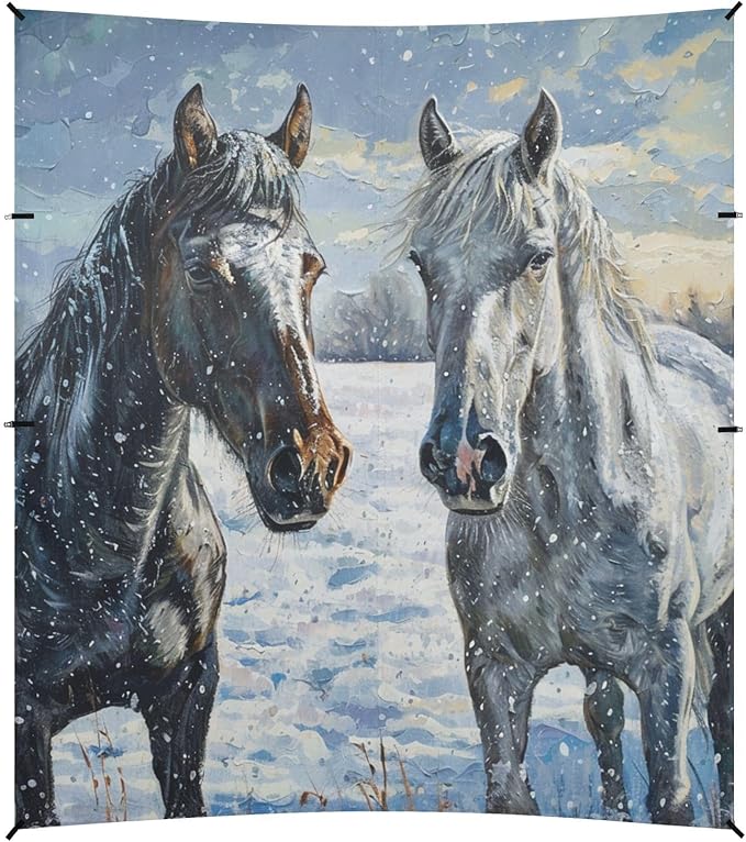ALAZA Black and White Horses in Snow Beach Tent Sun Shelter Portable Canopy Sunshade for Outdoor Camping Picnics Backyard Fun 10x9 ft