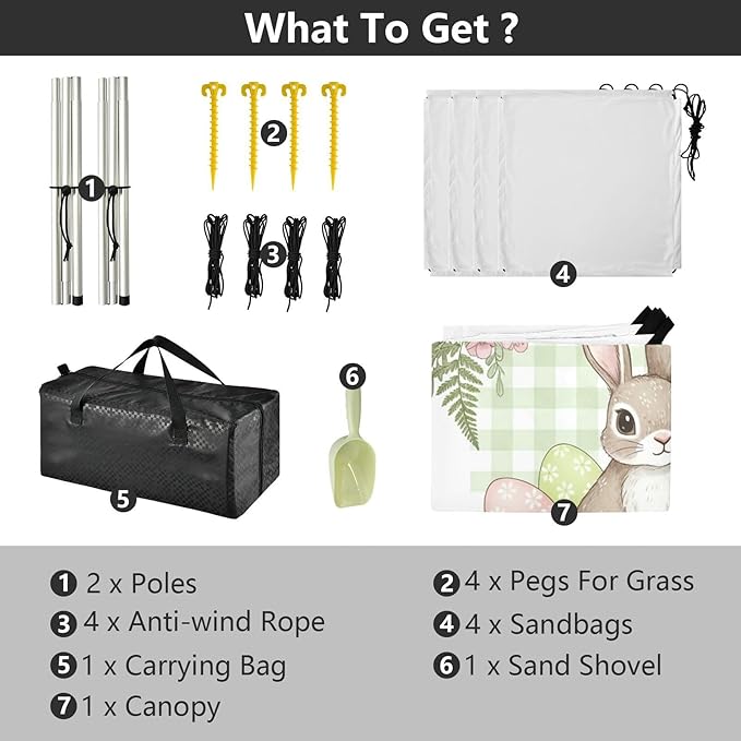 Beach Canopy with Windproof Ropes &amp Sandbags Beach Tent Sun Shade Sun Shelter for Camping Trips Fishing Backyard Fun or Picnics Easter Bunny