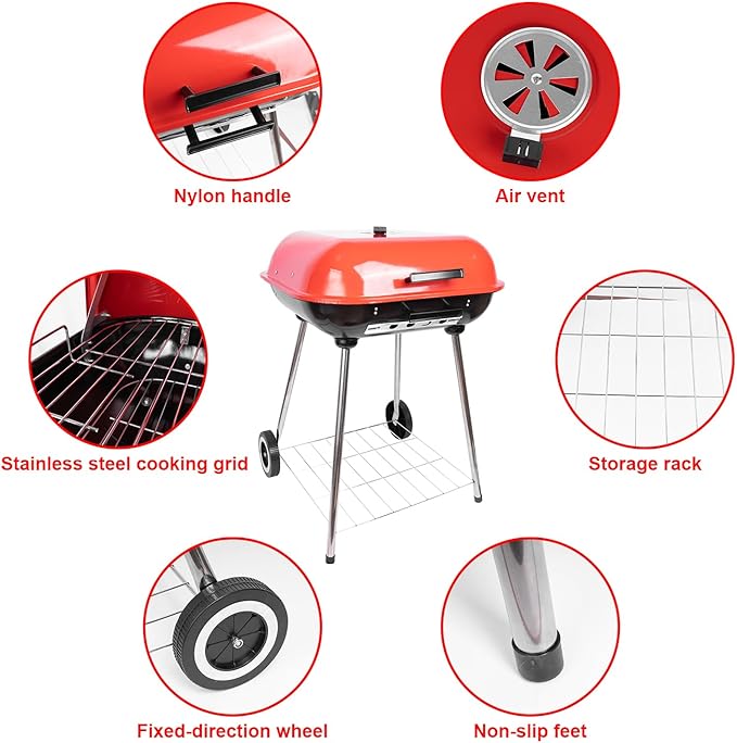 Clearance discount Red Charcoal Grills 22.4inch - Portable grill with wheer and handle RED grill