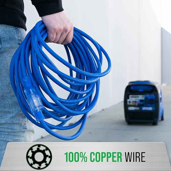 DuroMax XPX10025A Heavy Duty SJEOOW 25-Foot 10 Gauge Blue Single Tap Lighted Extension Power Cord