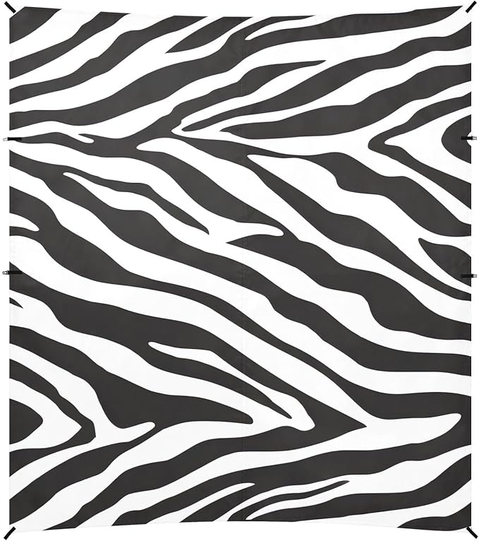 ALAZA White Black Tiger Prints Beach Tent Sun Shelter UPF50+ Protection Beach Shade Canopy w/ 4 Sandbags for Outdoor Camping Fishing Backyard Fun Picnic 10x9 ft