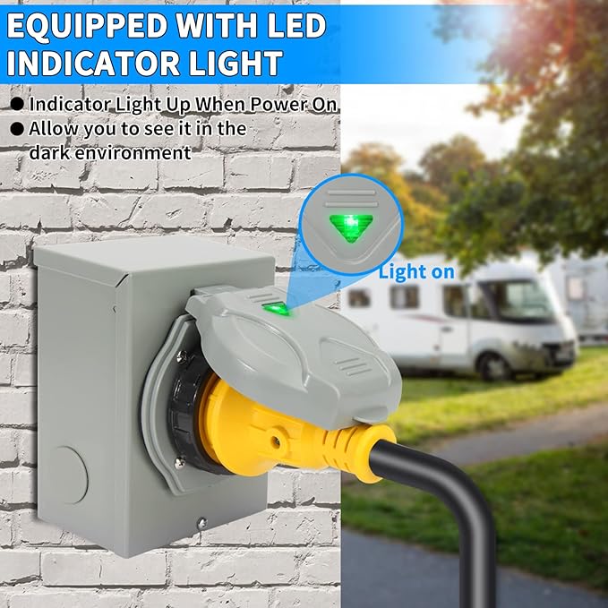 Pre-Drilling 50Amp Generator Power Inlet Box NEMA SS2-50P125/250 Volt 6250/12500W 50a Power Inlet Box for Emergency in Rainstorm Snowstorm Weather Outdoor UseETL Listed (SS2-50P)
