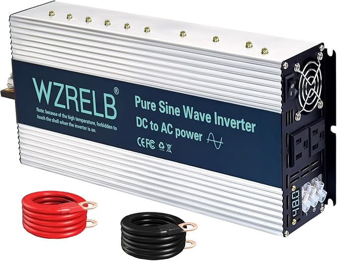 WZRELB 4000W Pure Sine Wave Inverter Car Power Inverter 48V DC to 110V 120V AC Converter for RV Truck Solar Outdoor with Dual AC Outlets Hardwire Port Surge 8000W LED DisplayOff-Grid