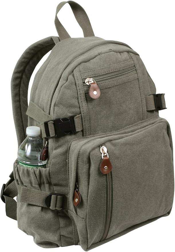 Rothco Vintage Canvas Compact Backpack – Rugged Everyday Carry Travel Storage Bag Olive Drab