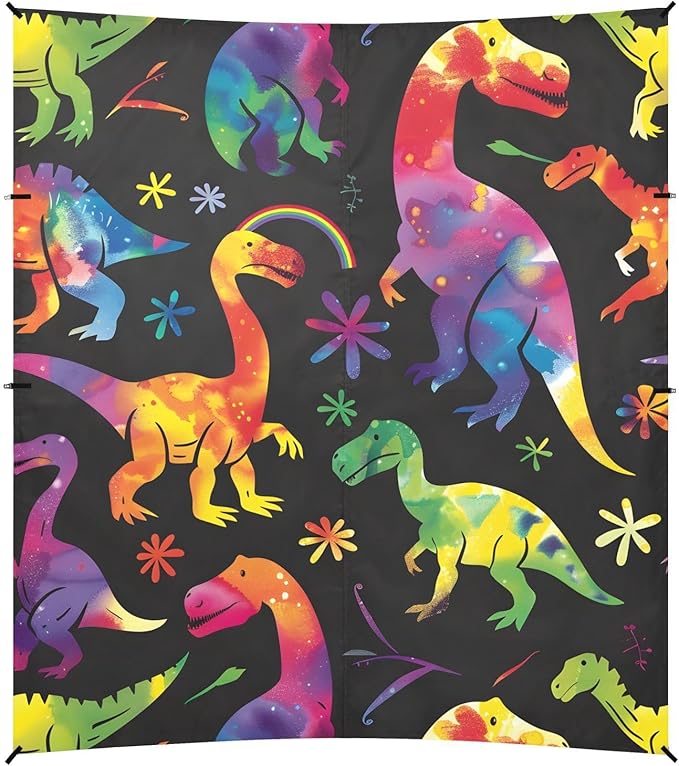 ALAZA Rainbow Dinosaurs Dino Beach Tent Sun Shelter UPF50+ Protection Beach Shade Canopy w/ 4 Sandbags for Outdoor Camping Fishing Backyard Fun Picnic 10x9 ft