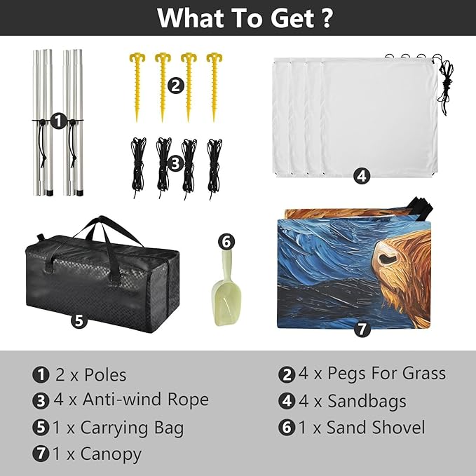 ALAZA Highland Cattle Starry Sky Beach Tent Sun Shelter Portable Canopy Sunshade for Outdoor Camping Picnics Backyard Fun 10x9 ft