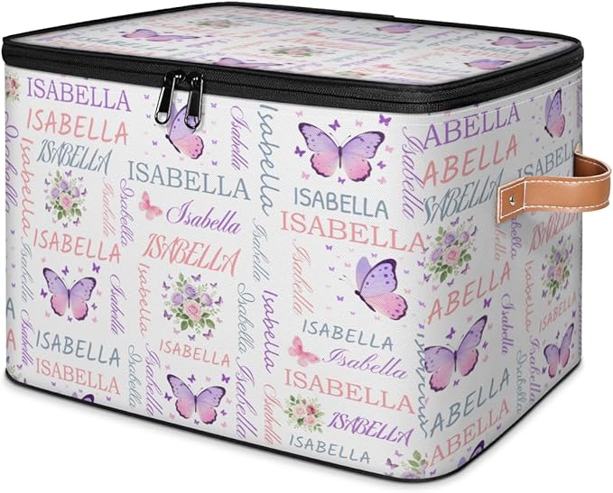 Custom Storage Bins with Zipper Lid Personalized Butterfly Flower Fabric Lidded Storage Baskets Boxes Foldable Cubes Clothes Organizer Container