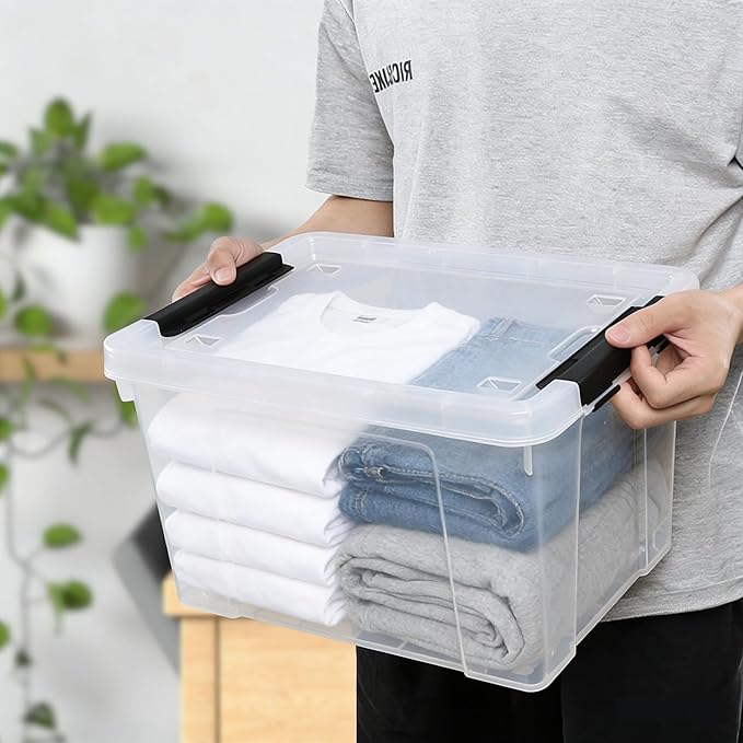 22 Qt Latching Storage Box Stackable Bin with Latch Lid Plastic Storage Container Tote Clear 4-Pack