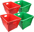 Flipside Products Storage Totes Durable Plastic Storage Totes with Reinforced Metal Frame Red and Green Organization Holiday Christmas Postal 4 Pack