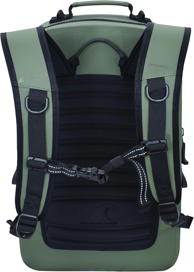 Breakwater Supply™ Fogland Waterproof IP68 Submersible Backpack | Laptop Sleeve &amp Airtight Zippers for Outdoors Hunting Fishing Waterfowl Floating Dry Bag Unisex TPU (Marsh Green 25L)