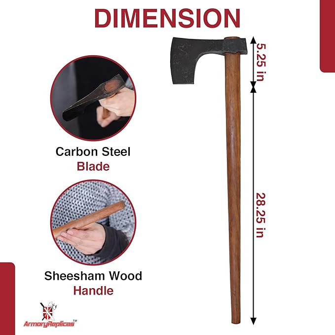 Armory Replicas™ - Heavy Handed Forged High Carbon Steel Bearded Viking Axe w/Comfortable Tapering Sheesham Wood Handle