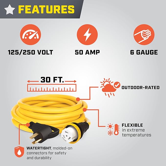Champion Power Equipment 30-Foot 50-Amp 125/250-Volt RV Generator Power Cord (14-50P to SS2-50R)