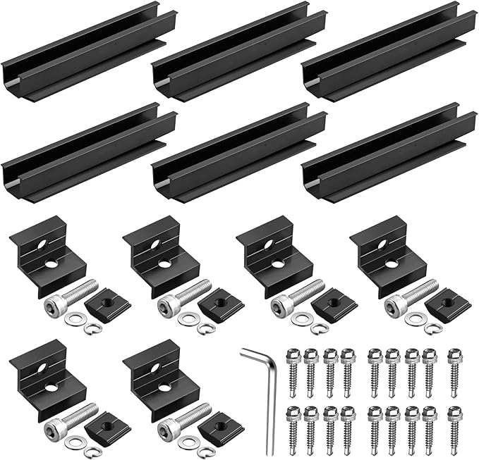Anbte Solar Panel Bracket Kit 6 Pcs 7.87 in Aluminium Solar Panel Mounting Rail 30mm/35mm Solar Panel End Clamps Solar Panel Brackets for Metal Roof Tin Roof Flat Roof Sheet Roof Black