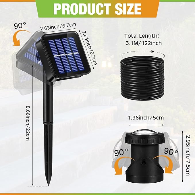Tujoe 2 Sets Solar Spot Lights Outdoor 10.2ft Cable Landscape Lights Solar Spotlight Lawn Lights Solar Pond Lights Auto On/off 6 LED Waterproof Adjustable for Garden Yard Pool