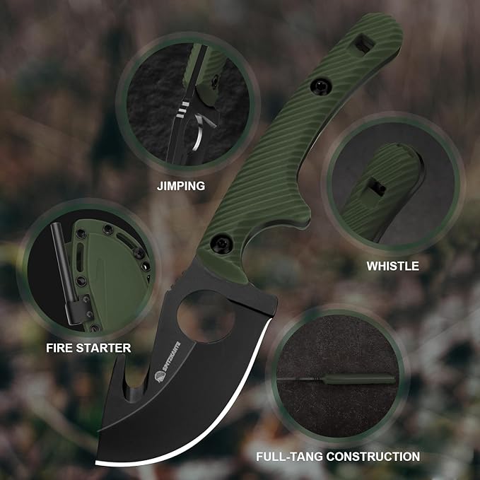 EDC Fixed Blade Knife Horizontal Carry Knife with Sheath Fire Starter HO-YN Rotating Clip Multi-Tools Gut-hook Blade