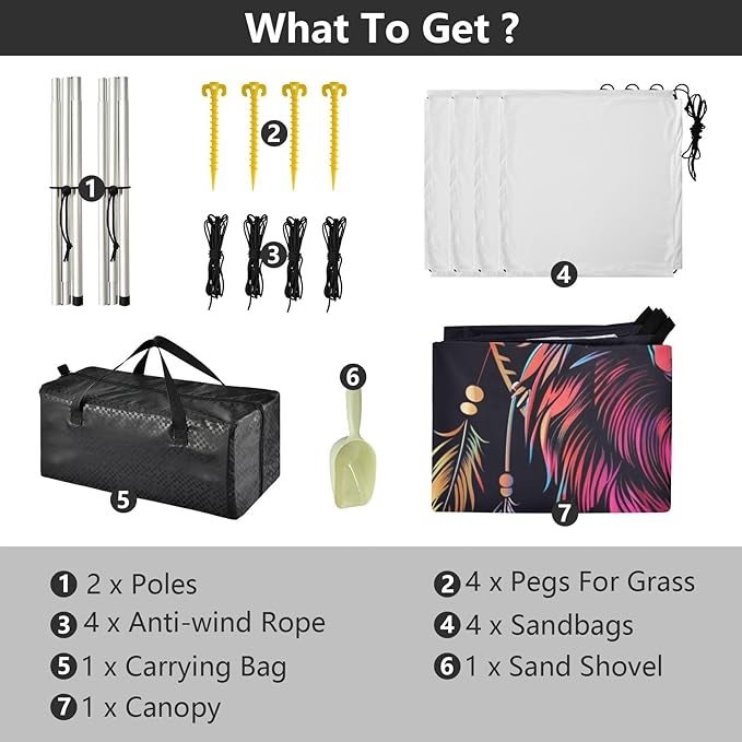 ALAZA Dreamcatcher Wolf Portrait Beach Tent Sun Shelter UPF50+ Protection Beach Shade Canopy w/ 4 Sandbags for Outdoor Camping Fishing Backyard Fun Picnic 10x9 ft