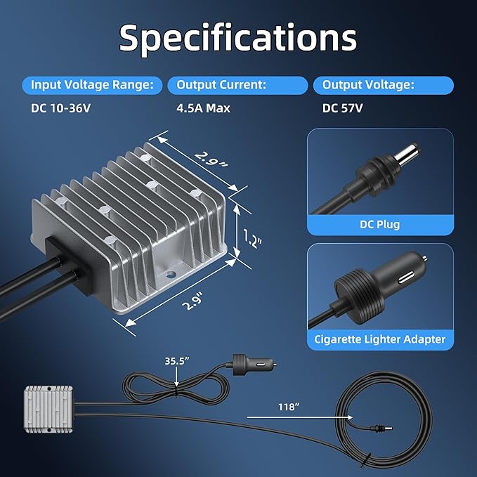 DAIERTEK Starlink Gen 3 12V Cigarette Lighter Adapter 10V-36V Input 57V 4.5A Output 18AWG Starlink Standard Car Charger Waterproof Portable High Efficiency Stable Starlink DC Power Supply