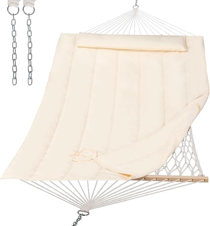 SUNCREAT Hammocks Replacement Hammock for Stand 475 lbs Capacity Two Person Backyard Hammock with Pad for Outside Beige