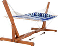 SUNCREAT Two Person Hammock with Stand Included Heavy Duty Free Standing Hammocks Outdoors for 2 Person Max 475lbs Capacity Blue Stripes