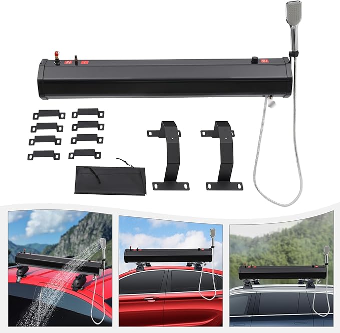 YIYIBYUS Roof Rack Water Tank 1.6Bar Road Shower Portable Water Tank for Camping Roof Mounted Outdoor Water Supply Shower Kit with Storage Bag 5.58 Feet of Water Hose