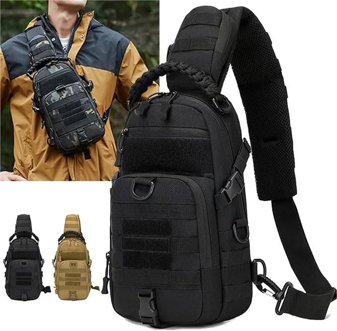 Camping Chest Bag Tactical Backpack For Men Sport Shoulder Outdoor Hiking Climbing Cycling Fishing Travel Sling Fanny Pack(Khaki)