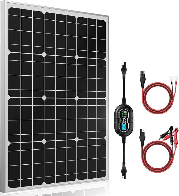 SUNER POWER 12V Solar Panel Kit 50W High Efficiency 50 Watt Solar Panel + Ultra-Smart 10A MPPT Charge Controller Solar Battery Trickle Charger Maintainer for Boat Car RV Motorcycle Marine Automotive