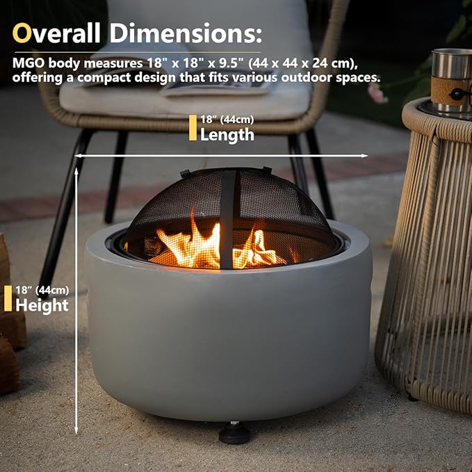 Barton 18 Round Concrete Charcoal Wood Burning Fire Pit Magnesium Oxide Spark Screen Fireplace Poker Grate BBQ Grill Firepit Charcoal Grill