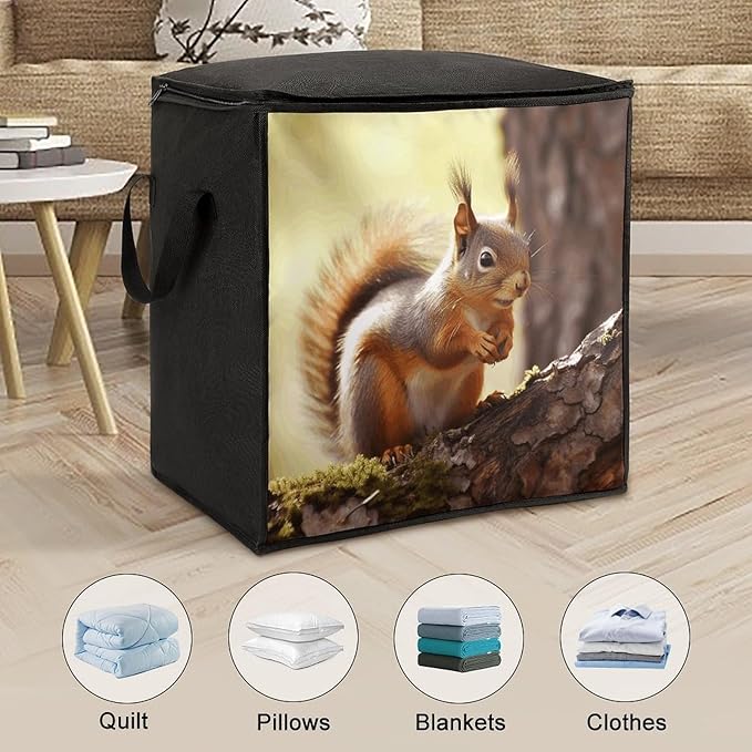 Comforter Storage Bag Clothes Storage Bins with Lids Foldable Funny Squirrel1 Print Storage Containers for Clothing Blanket Bedding Comforter