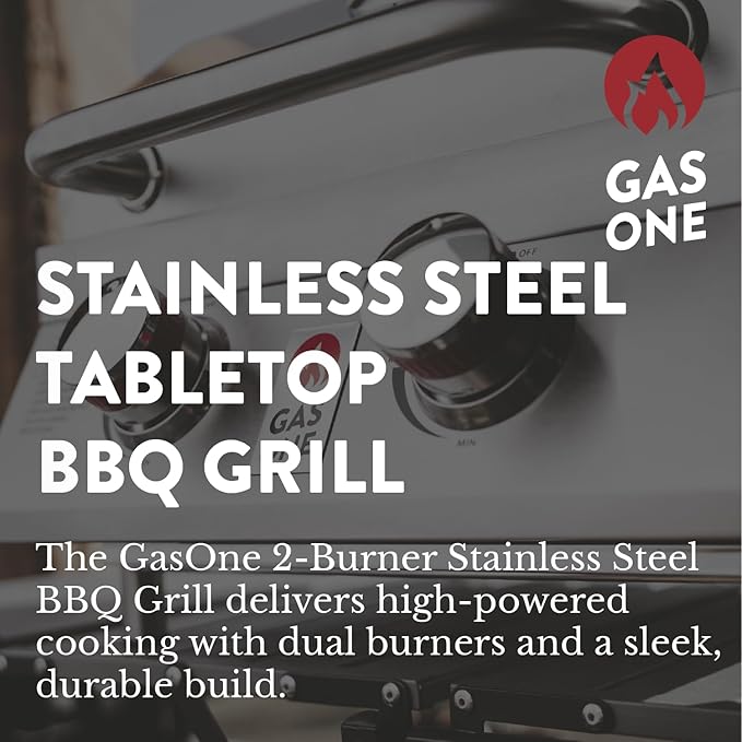 GasOne Portable Propane Grill – 16-inch Stainless Steel Tabletop Grill – Tabletop Gas Grill with Heat Control and Built-In Thermometer – Large Cooking Area – Ideal for Outdoor Camping Travel RV