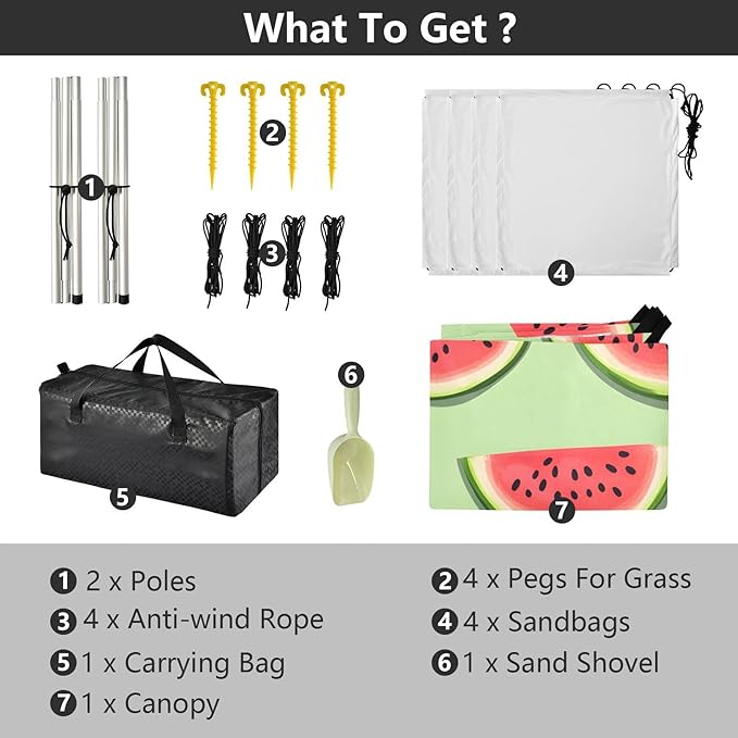 ALAZA Watermelon Cut Pattern Beach Tent Sun Shelter Portable Canopy Sunshade for Outdoor Camping Picnics Backyard Fun 10x9 ft