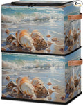 Shell Beach Storage Bins with Zipper Lid 2pcs Stackable Storage Baskets Boxes with Metal Frame Closet Storage Cube Bin Organizer with PU Handles Clothes Storage Bag