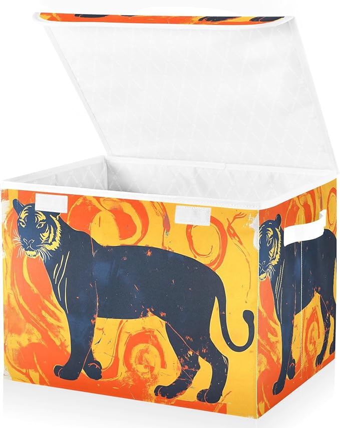 Concept Animal Storage Cube Bins Basket with Lid Collapsible Flip-top Fabric with Handle for Home Bedroom Closet Office 16.5×12.6×11.8 in