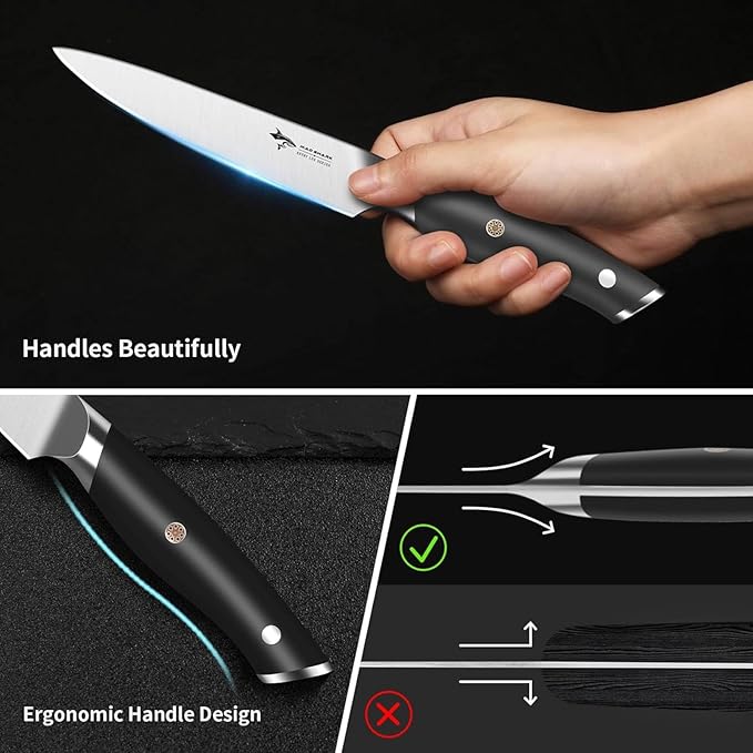 MAD SHARK 5 inch Paring Knife Small Kitchen Knives Ergonomic Handle Ultra Sharp Fruit Knife for FruitsVegetables Forged Synergy by German Stainless Steel