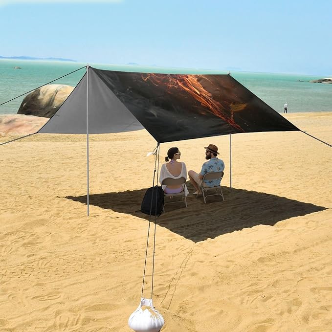 ALAZA Red Rose Flower Fire Beach Tent Sun Shelter UPF50+ Protection Beach Shade Canopy w/ 4 Sandbags for Outdoor Camping Fishing Backyard Fun Picnic 10x9 ft
