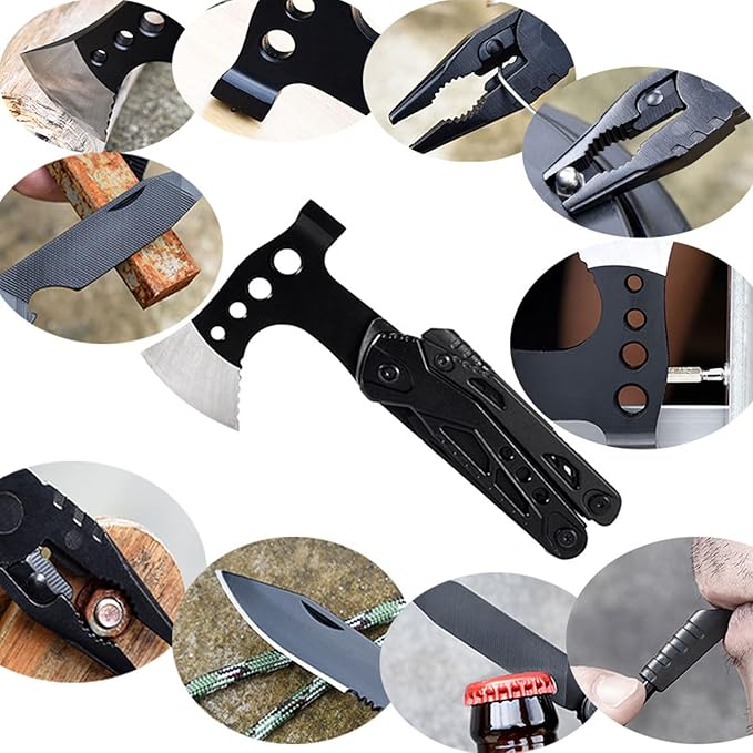 Stainless Steel Multifunctional Foldable Axe Hammer Pliers Camping Tool for Outdoor Enthusiasts Survivalists Hikers Campers