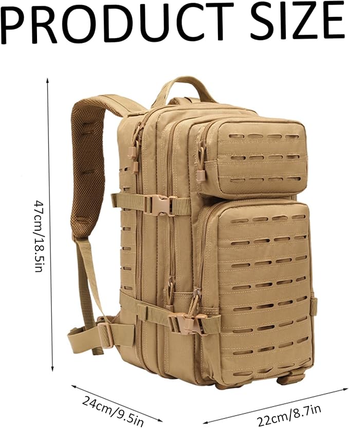 Tacticals Backpack for Men Molle System Survival Backpack Water-Resistant Multifunctional Hunting Bag for Travel Camping Hiking Sports Khaki Hunting Survival Tacticals Bag
