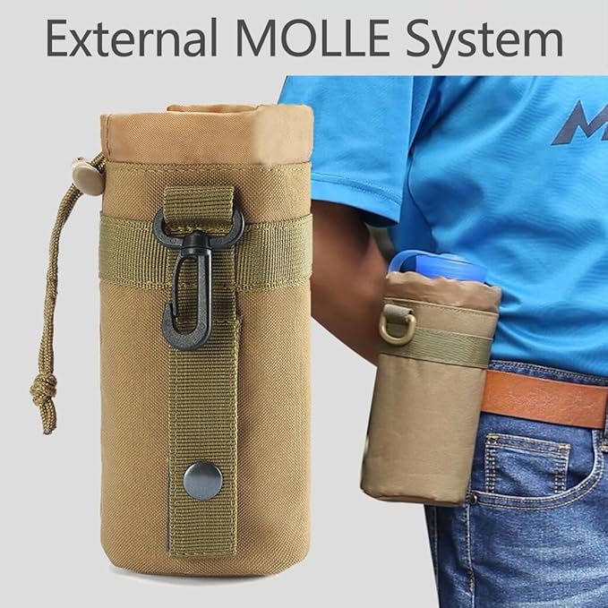 Water Bottle Holder Tactical Water Bottle Pouches Water Bottle Sleeve Bag for Backpack with D-Ring Hook